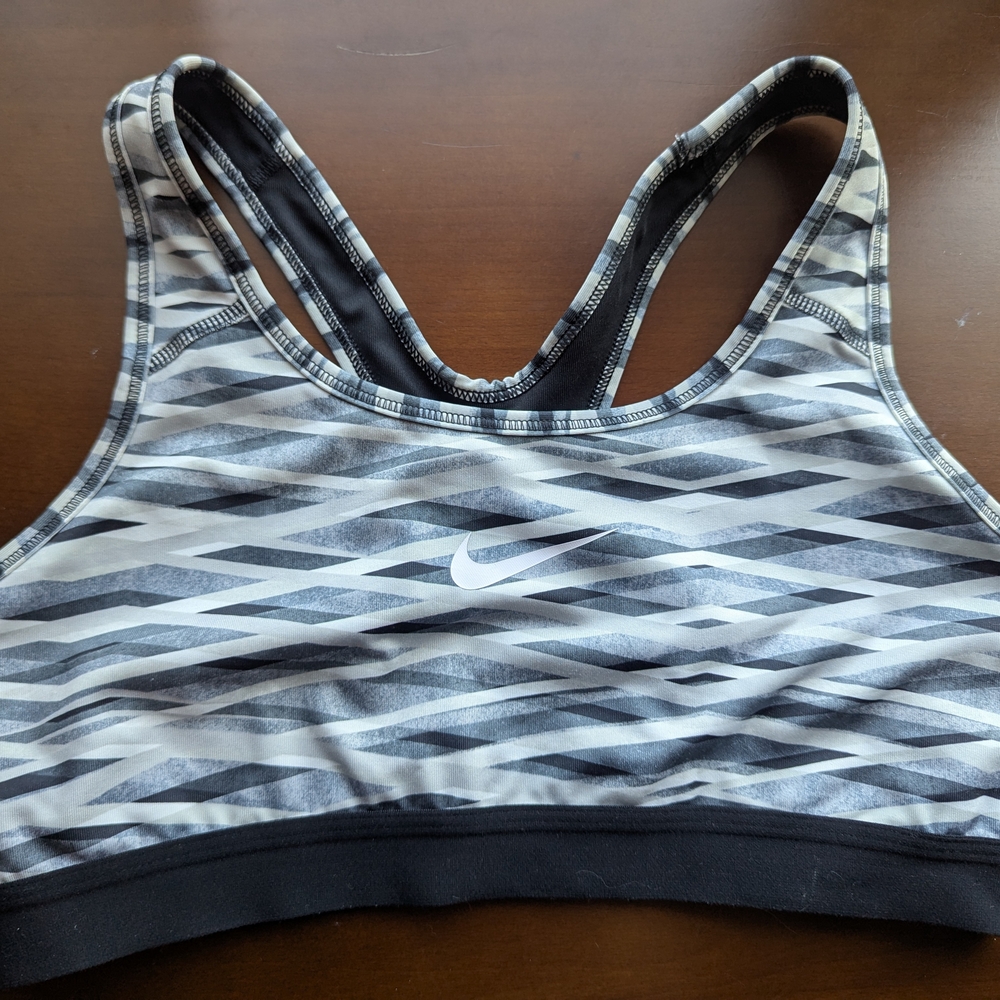 Nike Black and Gray Print Racerback Sports Bra